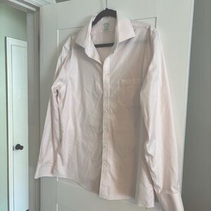 Men’s Brooks Brothers Milano Fit pink checks non iron supima cotton size 17 36